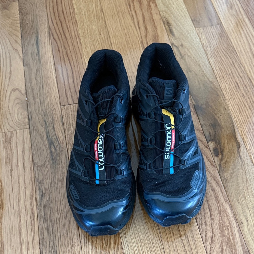 Salomon Women’s Black XT-6 with Blue and Yellow Accents